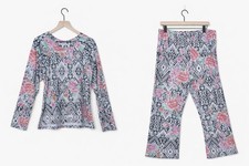 Size:L Johnny Was Pajama Set Prima Cotton Blend Loungewear Soft Floral Raglan