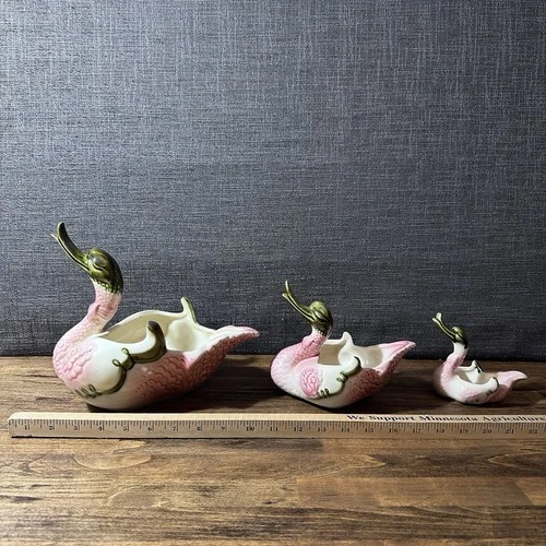 Lot Of 3 Vintage Hull Pottery Pink Swan Ducks