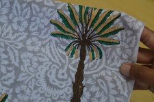 Palm Tree Hand Block 100 Cotton 3 Yard Fabric NO TARRIF CHARGES 100  ZK 278