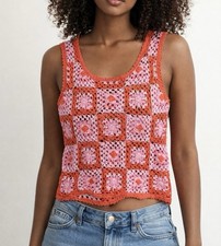 DENISE COLLECTION Vintage Crochet Boho Sweater Tank Top Women  s Sz L EUC