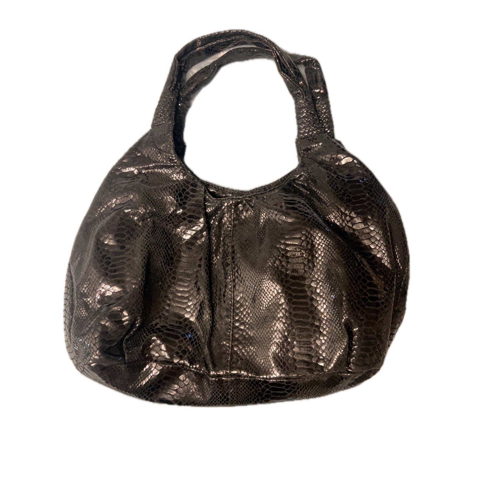 Perlina Black Python Embossed Leather Slouchy Hob… - image 1