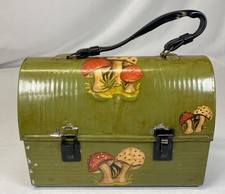 Vintage Metal Lunch Box Mushrooms Folk Art 60s 70s Painted Retro Tin Hippy Purse