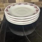 Lot Of 4 Vintage Pyrex Tableware Corning Ruby Scroll Maroon Hook Saucers 6”