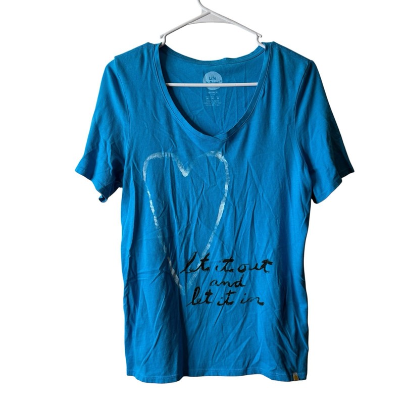 Life Is Good Blue Heart Graphic Short Sleeve Tee T-shirt Size Medium