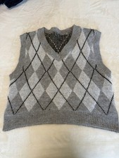 Y2K Argyle Women Academia Sweater Vest Sz M Old Money Preppy Collegiate Eclectic