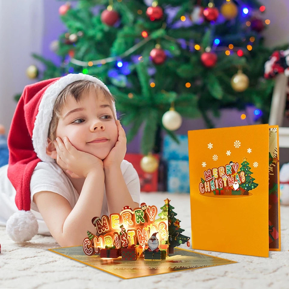 Tarjeta de Navidad emergente 3D luces y música | Tarjetas de felicitación emergentes hechas a mano regalo Foto 2 de 4
