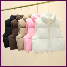 Winter Short Down Sleeveless Vest Women Warm Stand Collar Zipper Jacket