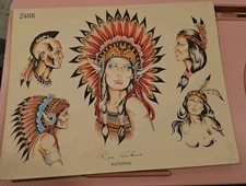 American Traditional Tattoo Flash Art Indian Headdress 11 X 14 248R Hand Drawn