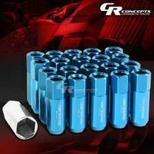 20X RACING RIM EXTENDED ACORN TUNER WHEEL LUG NUTS+ADAPTER KEY LIGHT BLUE