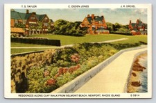 Newport RI Cliff Walk Mansions Postcard T.S. Taylor C. Ogden Jones J.R. Drexel