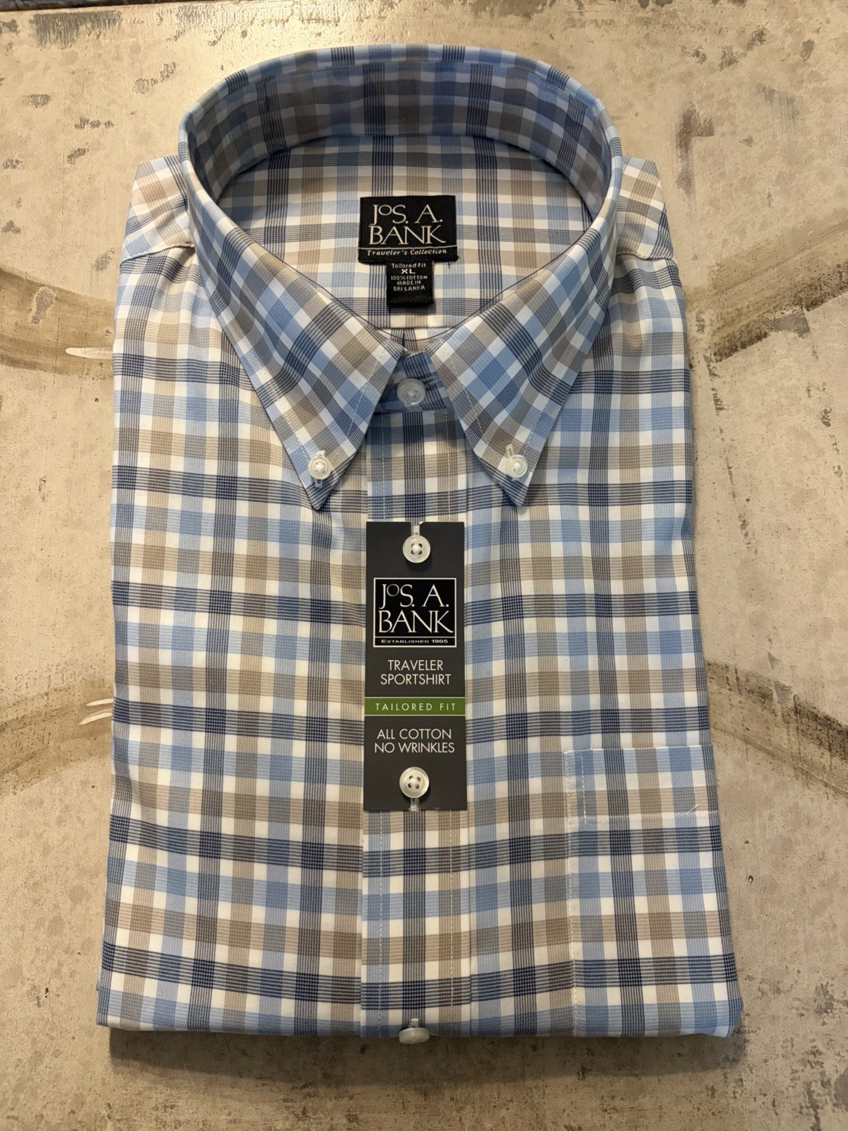 Jos. A. Bank Men's Long Sleeve Shirt Button-Down, Plaid, Blue