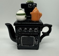 Vintage Old Fashioned Stove Teapot Decorative Ceramic Black Colored Pots