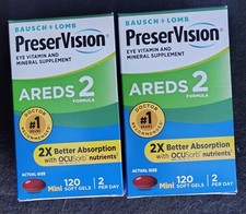  LOT OF 2 Bausch  Lomb PreserVision AREDS 2 Softgel- 120 Count/240 Count TOTAL