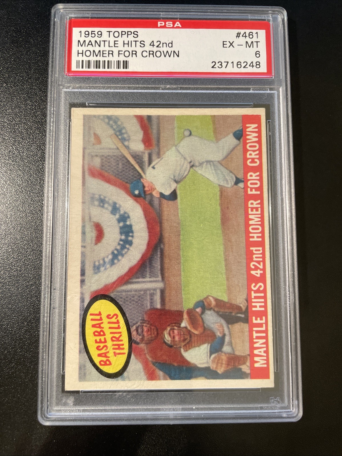 1959 Topps #461 Mickey Mantle Baseball Thrills Mantle Hits 42nd Homer PSA 6