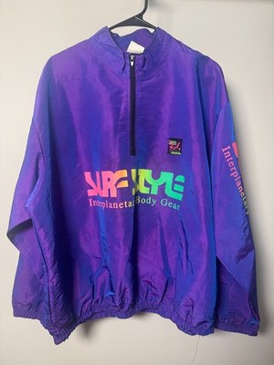 Vintage Surf Style Windbreaker Jacket Purple Iridescent - One Size Fits All 
