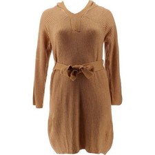NWT SKINNYGIRL CARLY KNIT SWEATER BELTED DRESS WITH HOOD TAN XS