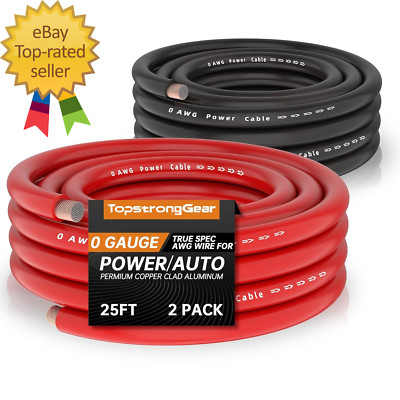 0 Gauge 25Ft Black and 25Ft Red Power/Ground Wire True 0 AWG Power Wire-True Spe