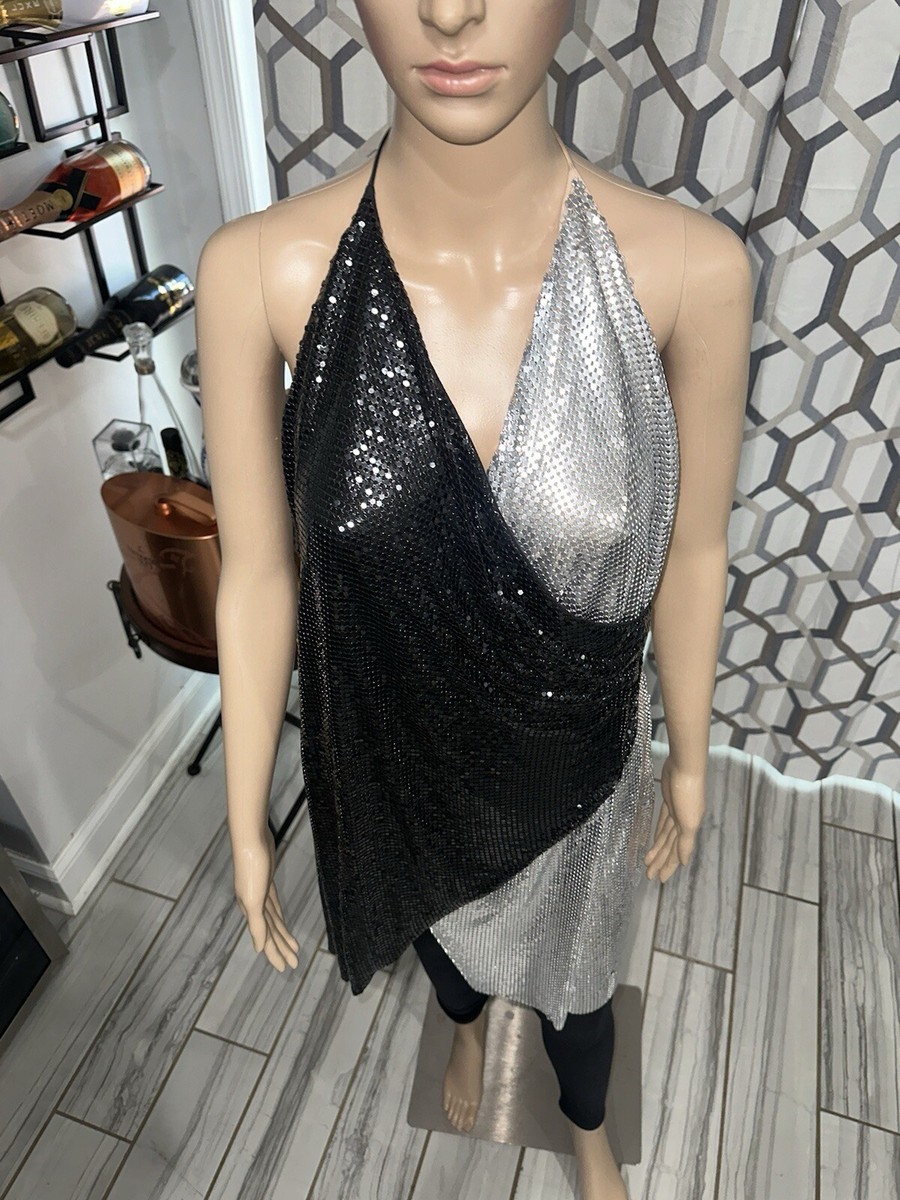 Alice + Olivia Ally Mini Dress Black & Silver Sz. 12 Womens
