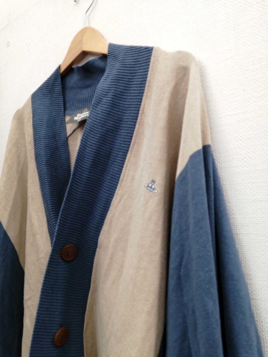 VIVIENNE WESTWOOD MAN Blanket Cardigan AQA×WHT Size Free Used From
