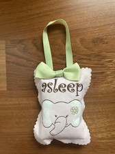 Asleep Embroidered Elephant Pillow Nursery Door Hanger 5.5  x4  Green Ribbon EUC