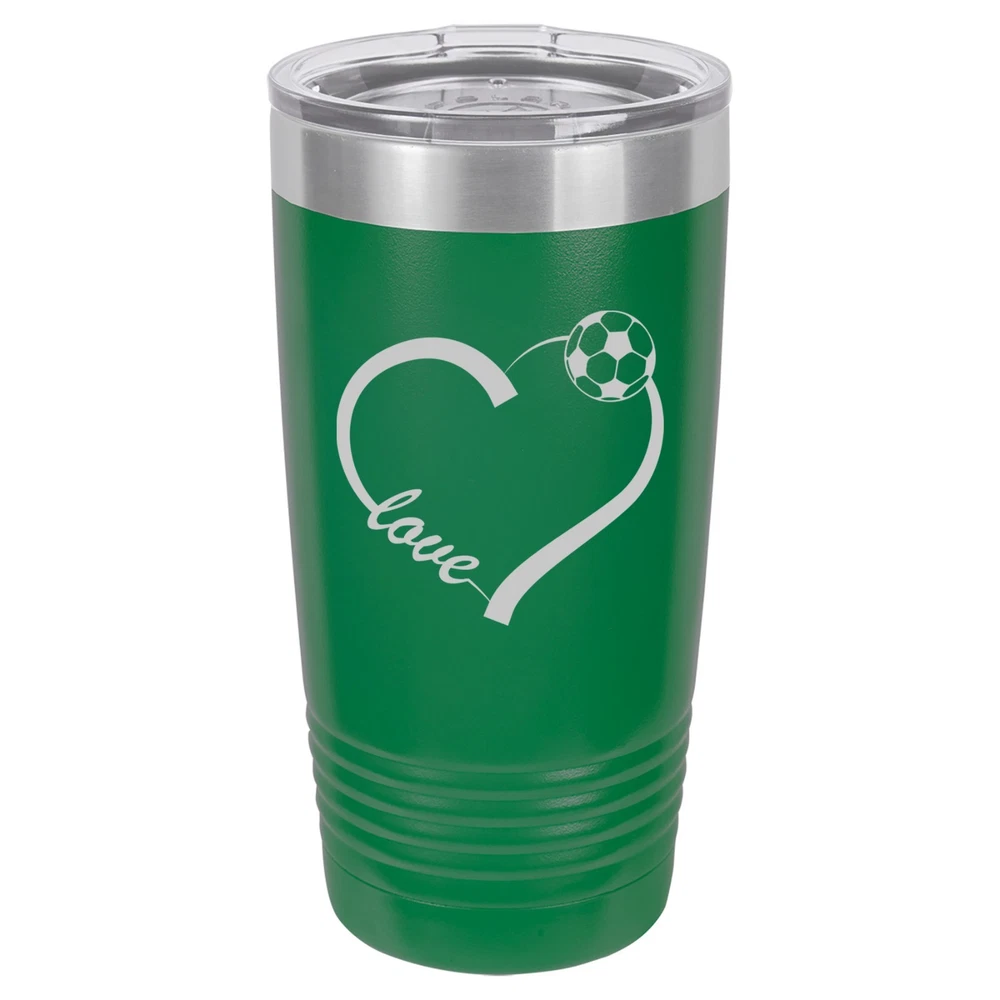 Tumbler 20oz 30oz Travel Mug Cup Insulated Stainless Steel Love Heart Soccer
