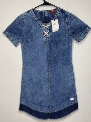 7 For All Mankind Dress Size Large Girls Denim Short Sleeve Raw Edge NWT
