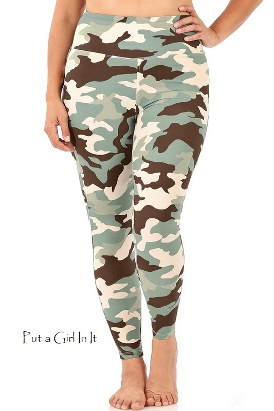 Womens PLUS SIZE CAMOUFLAGE CAMO PRINT BUTTERY SOFT HIGH WAIST LEGGINGS 1X  2X 3X