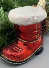 Old World Christmas Santas Red Boot Holiday Ornament Glass