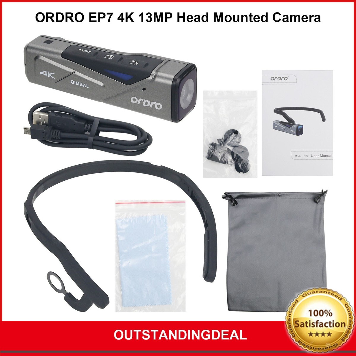 ORDRO EP7 4K 13MP Head Mounted Camera Waterproof Gimbal Camera