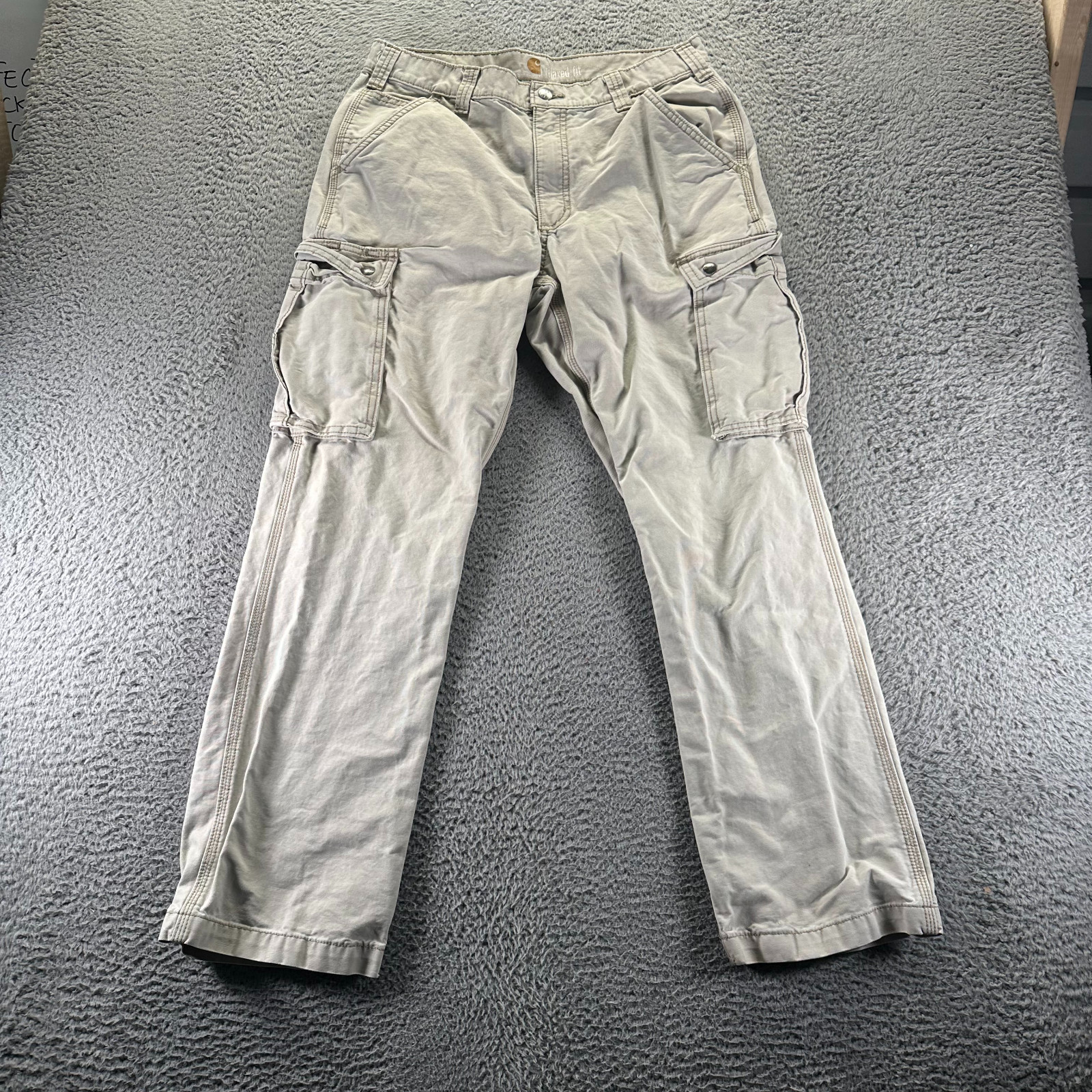 Carhartt Pant Mens 34x32 Gray Cotton Cargo Straight Leg Utility Workwear Travel