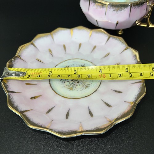 Vintage Royal Sealy Pink Opalescent Lusterware Gold Footed Tea Cup Saucer Japan - Picture 8 of 11