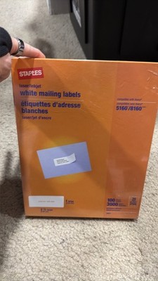 Staples Laser Inkjet Labels White 1 x 2-5/8 3000 Count