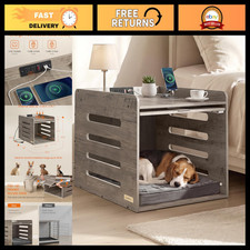 Modern Dog Crate Furniture with Charging Station  Flip-Up Hidden Door - Stylish