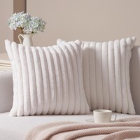 Kissenbezug 60X60 Kunstfell 2Er Set Gestreift Weiß Creme Flauschig 2 StüCk