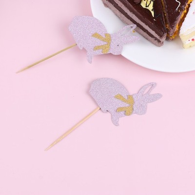  24 Stück Pink Bow Rabbit Design Cake Toppers Schöne Glitter Paper Cake Picks