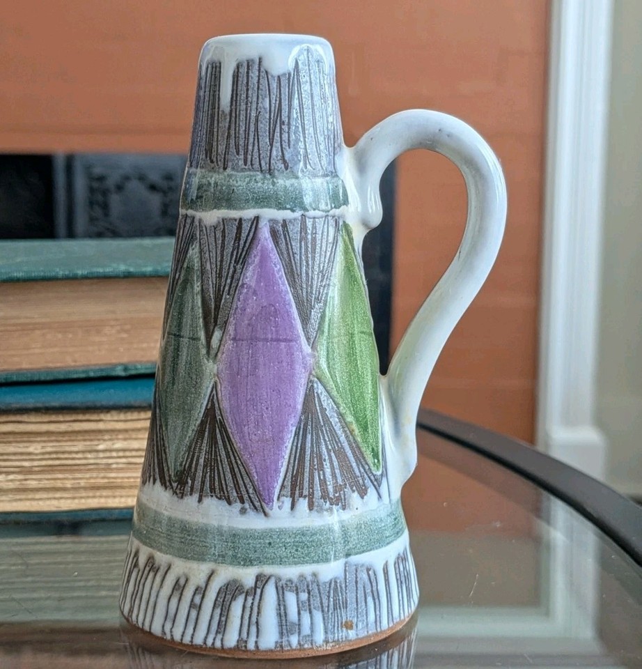 Tiny Swedish Laholm geometric ceramic — a named Scandinavian studio piece with real collector provenance at a steal.