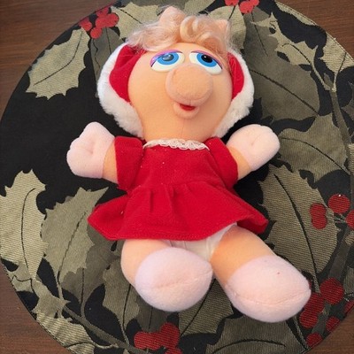Vintage 1987 Baby Miss Piggy Christmas Plush Doll Muppet Babies Jim Henson EUC
