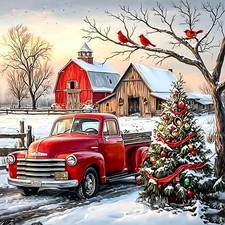 Christmas Truck Farmhouse Diamond Art Kits for Adults 13.8x13.8 Inch 5D Diamond