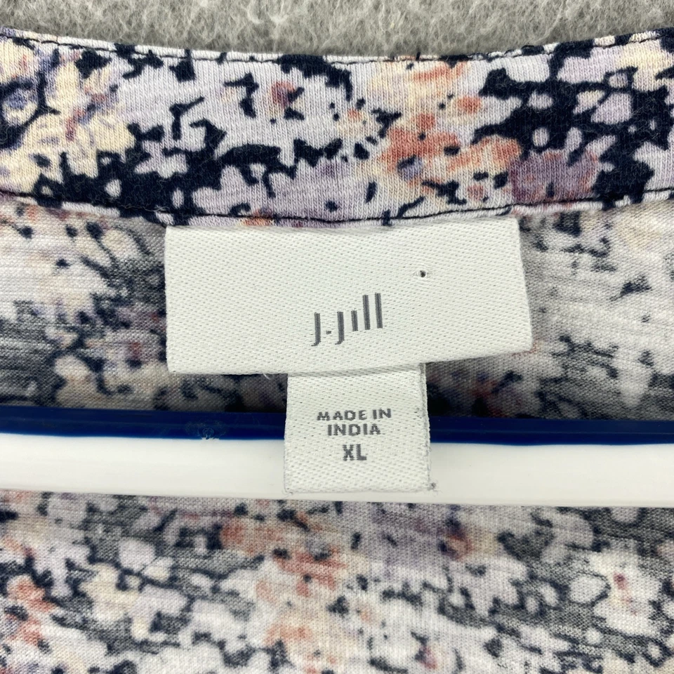 Top túnica Jill XL azul floral pintuck manga 3/4 cuello dividido mezcla de algodón Foto 2 de 4