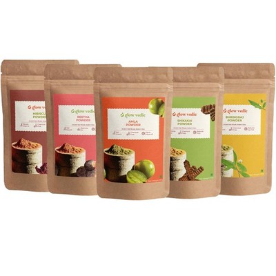 Glow Vedic Hair Powder Combo Amla Reetha Shikakai Bhringraj Hibiscus