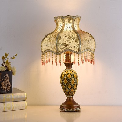 Traditional Table Lamp Handmade Victorian Style Lace Fabric Shade Bedside Lamp