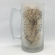 ⭐️ USAF United States Air Force Large Frosted Drinking Glass Beer Mug Stein