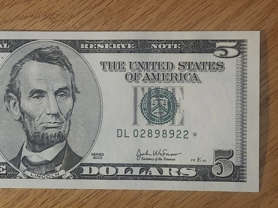 2003 $5 "STAR NOTE" UNC/GEM SAN FRANCISCO D02898922* 3 OF 3 CONS SERIAL NUMBERS - Image 3 of 4