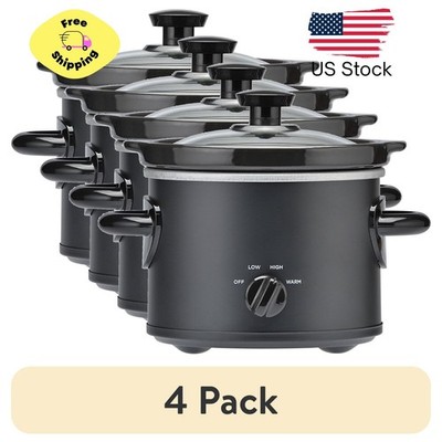 4-pack 2 Quart Manual Slow Cooker, Durable Matte Black Finish