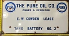 Rare Vintage Porcelain Oil Field Sign - Pure Oil Co EW Cowden Lse Tank Battery 2