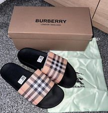 Burberry Men's Check Slider Sandals Black Beige Red UK 42 AU 12 Rubber