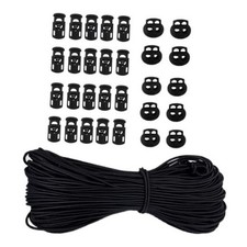 30pcs Plastic Cord Locks with 1/8-Inch 50ft Elastic Cord Heavy 3mm-black