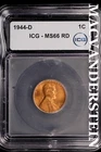 1944-D Lincoln Wheat Cent- ICG-MS66 RD Gem Brilliant Uncirculated #SLM228