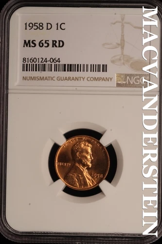 1958-D Lincoln Wheat Cent - NGC MS 65 RD - Brilliant Uncirculated  #SLE169