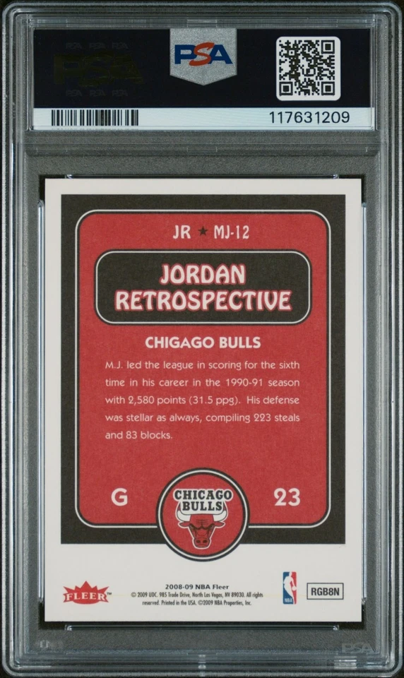 2008 FLEER MICHAEL JORDAN RETROSPECTIVE #MJ-12 PSA 9 MINT CHICAGO BULLS CARD - Image 3 of 3